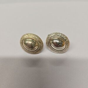 Vintage Oval Textured Dome Clip On Earrings Gold Tone Statement Earrings